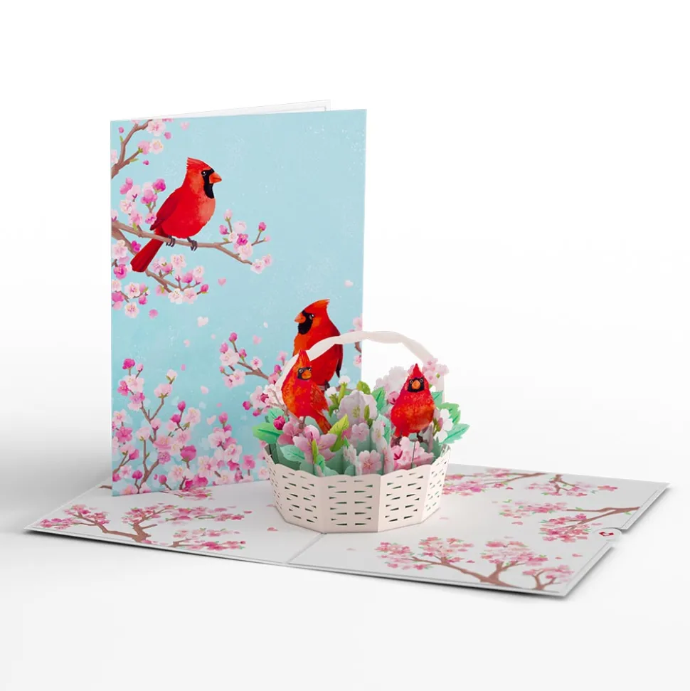 Lovepop Greeting Cards|Just Because|Cherry Blossom Basket with Cardinals Pop-Up Card