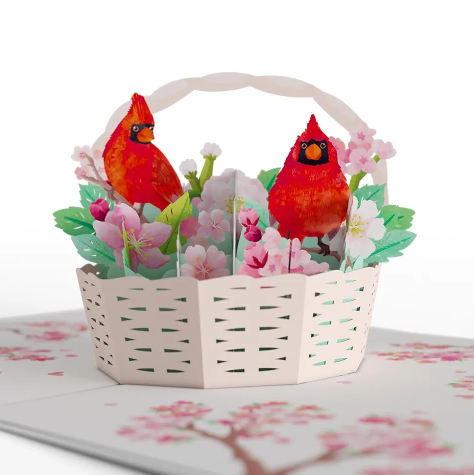 Lovepop Greeting Cards|Just Because|Cherry Blossom Basket with Cardinals Pop-Up Card