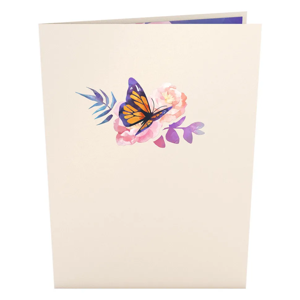 Lovepop Pop-Up Bouquets|Card & Gift Bundles|Handcrafted Paper Flowers: Pink Roses (6 Stems) with Monarch Butterfly Pop-Up Card
