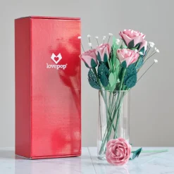 Lovepop Pop-Up Bouquets|Card & Gift Bundles|Handcrafted Paper Flowers: Pink Roses (6 Stems) with Monarch Butterfly Pop-Up Card