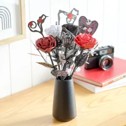Lovepop Pop-Up Bouquets|Handcrafted Paper Flowers|Handcrafted Paper Flowers: Disney Tim Burton's The Nightmare Before Christmas Eternally Yours Roses (6-Stem) with My Nightmare Come True Pop-Up Card