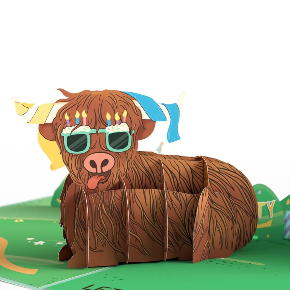 Lovepop Birthday|Highland Cow with Cat Laser Eyes Birthday Pop-Up Card and Sentiment Set