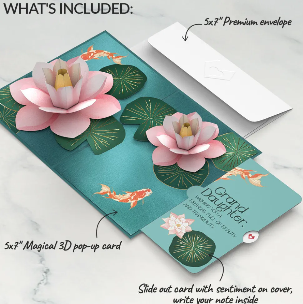 Lovepop Birthday|Koi Fish and Lotus Birthday Pop-Up Card and Sentiment Set for Granddaughter