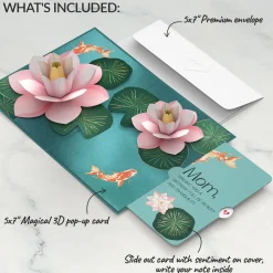Lovepop Birthday|Mom|Koi Fish and Lotus Birthday Pop-Up Card and Sentiment Set for Mom