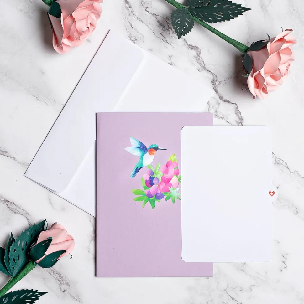 Lovepop Greeting Cards|Get Well|Lupine Hummingbird Pop-Up Card