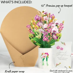 Lovepop Pop-Up Bouquets|Orchid Birthday Bouquet and Sentiment Set for Granddaughter