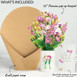 Lovepop Pop-Up Bouquets|Orchid 50th Birthday Bouquet and Sentiment Set