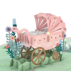 Kids Lovepop Greeting Cards|Baby|Pink Baby Carriage Pop-Up Card