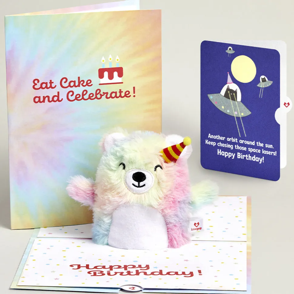 Lovepop Plushpop|Birthday|Rainbow Bear with Space Laser Cats Birthday Plushpop Card and Sentiment Set