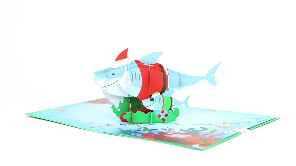 Kids Lovepop Greeting Cards|Christmas 12/25|Santa Shark Pop-Up Card