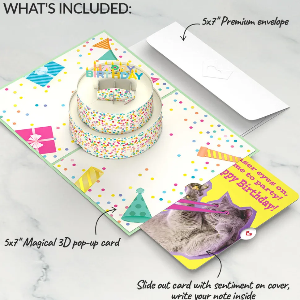 Lovepop Birthday|Sprinkles Birthday Cake with Cat Laser Eyes Pop-Up Card and Sentiment Set