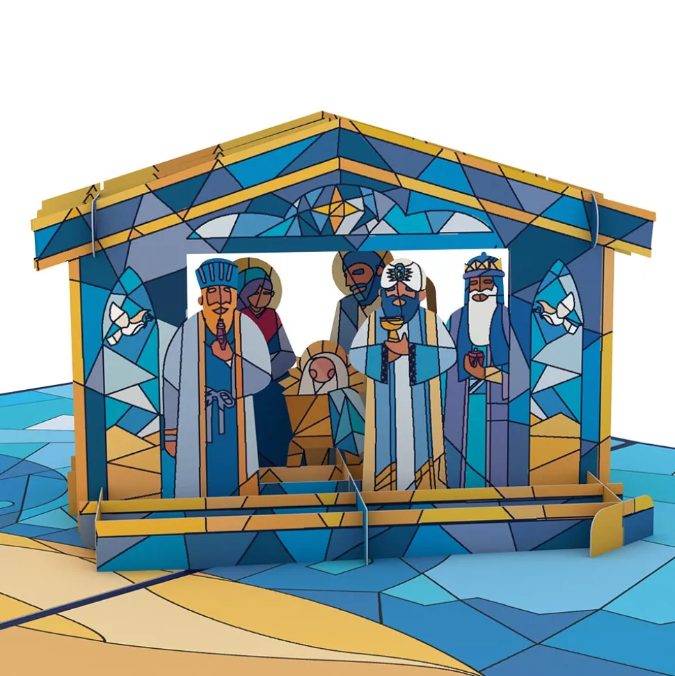 Lovepop Greeting Cards|Religious|Stained Glass Nativity Pop-Up Card