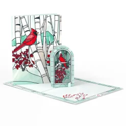 Lovepop Greeting Cards|Christmas 12/25|Stained Glass Winter Cardinal Pop-Up Card