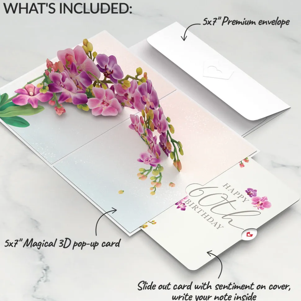 Lovepop Birthday|Watercolor Orchid 60th Birthday Pop-Up Card and Sentiment Set