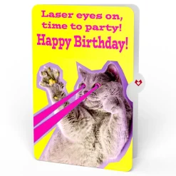 Lovepop Birthday|Whimsical Birthday Cake Slice with Cat Laser Eyes Pop-Up Card and Sentiment Set