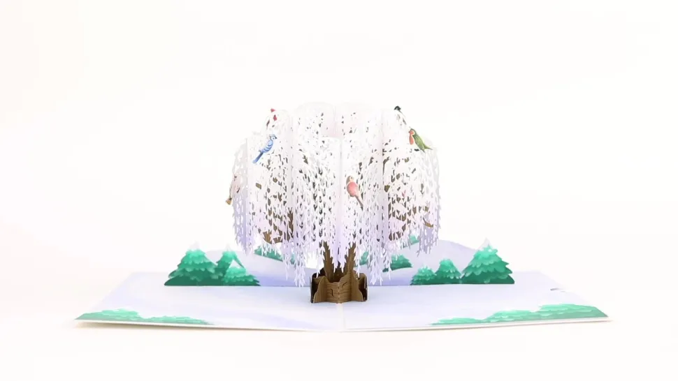 Lovepop Greeting Cards|Just Because|Winter Willow Tree Birds Pop-Up Card